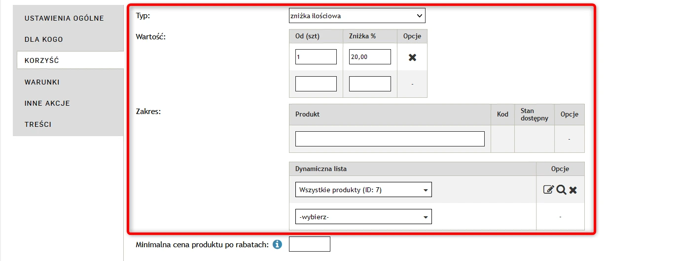 przykład ustawienia promocji w systemie