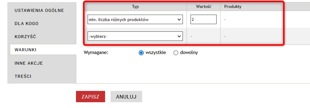 przykład ustawiania promocji na platformie