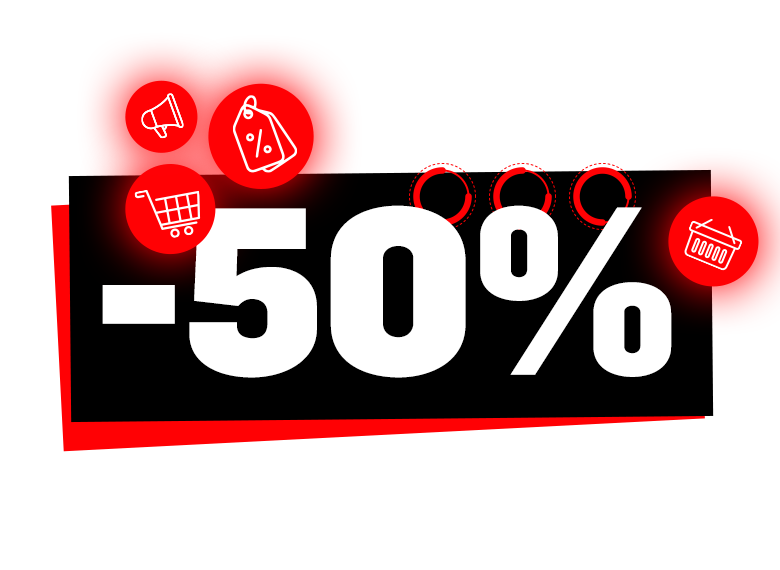 grafika promocja 50% na abonament w AtomStore