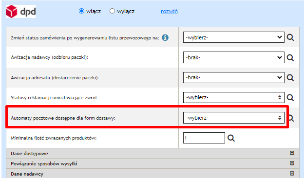 DPD: możliwość pobierania automatów pocztowych dla wybranych form dostawy