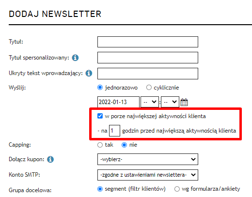 panel sklepu - newsletter