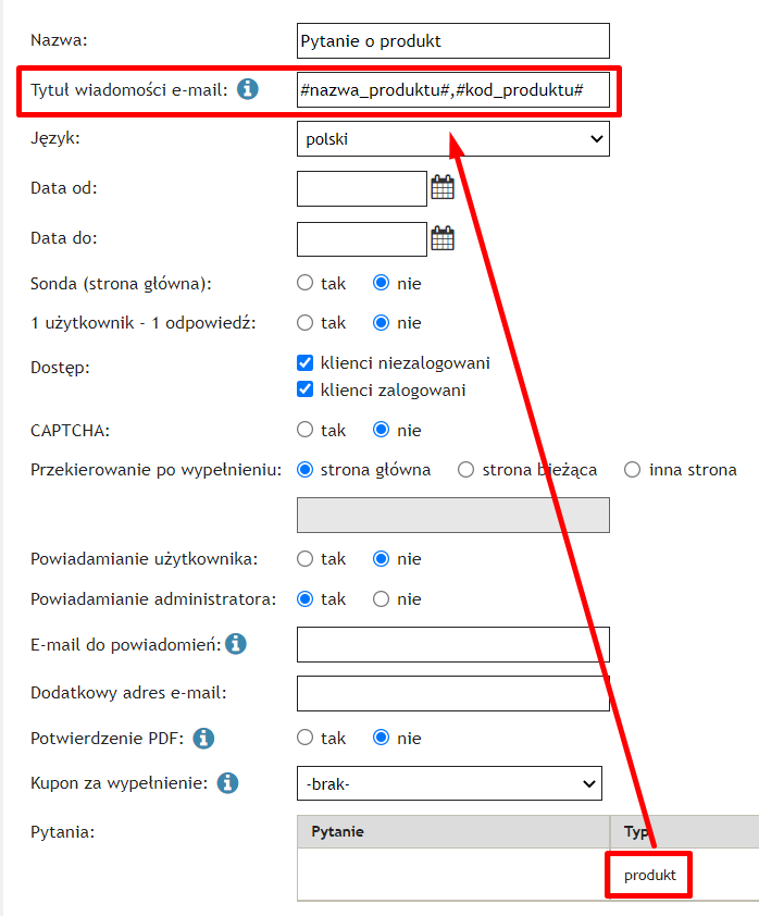 Panel sklepu: moduł Formularze