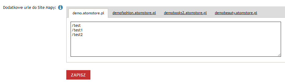 Panel sklepu: zakładka Site map w module SEO