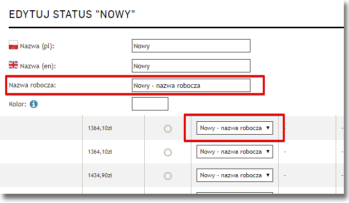 status nazwa robocza