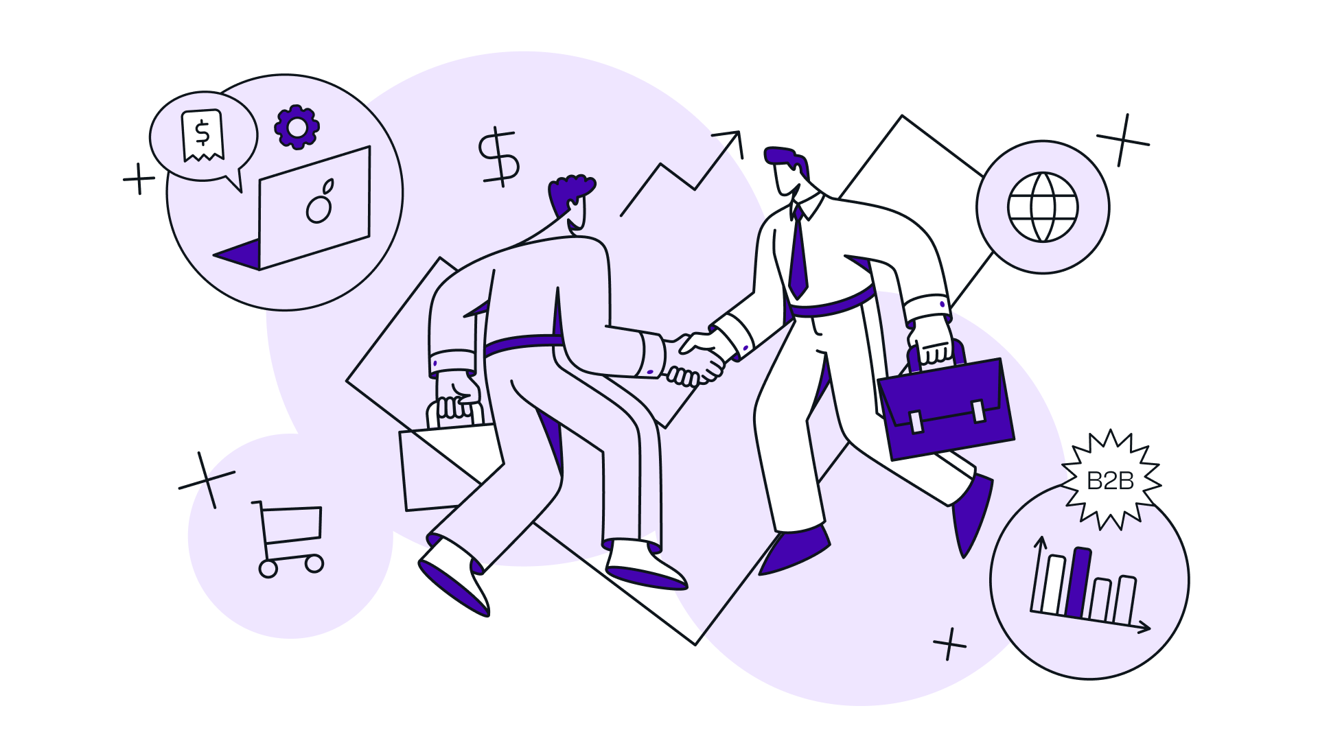 Sprzedaż B2B-4 osoby na spotkaniu B2B podające sobie rękę w tle e-commerce B2B na AtomStore